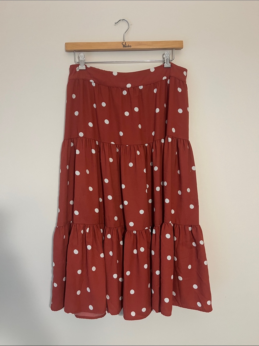 Polka Dot Tiered Midi Skirt - salmon red